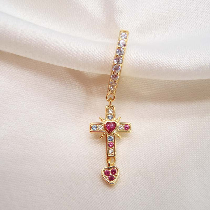 boucle d'oreille créole pendentif croix cœur argent sterling plaqué or maria majeci 